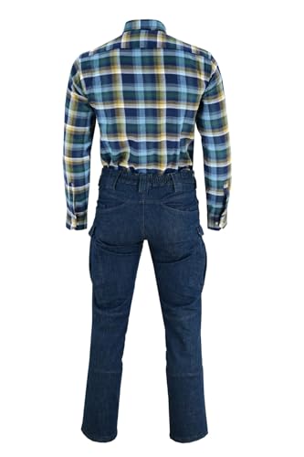 KONUSTEX EDITO Camicia da Uomo a Quadri in Cotone e Poliestere, Doppia Tasca con Zip, 140-150gsm