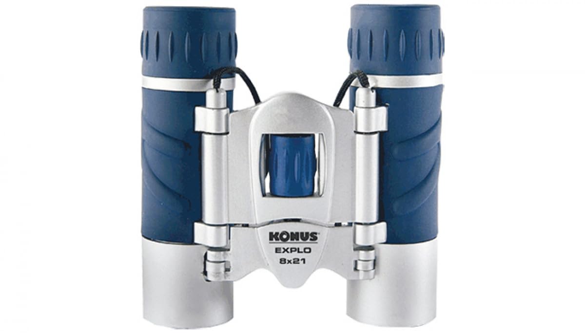 KONUS EXPLO 10x25 Binocolo con Rifinitura in Gomma Blu, Ottiche Ruby Coating e Zoom 10x25