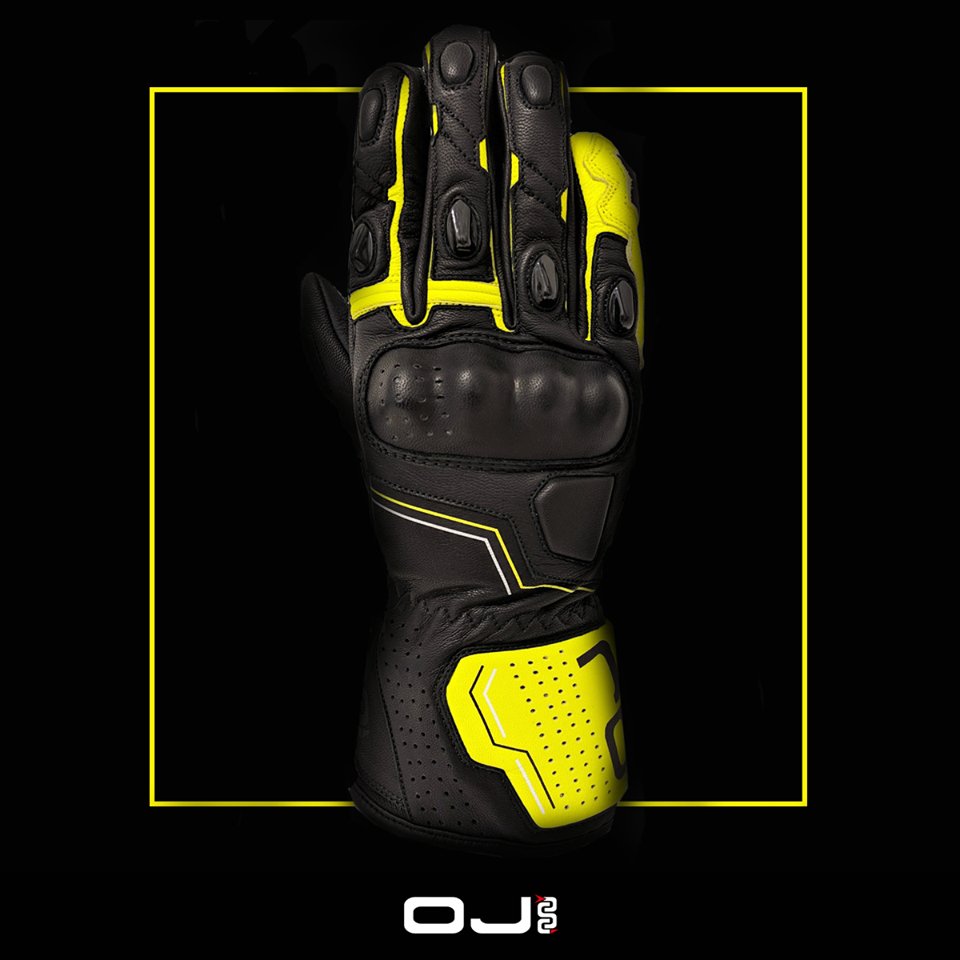 Guanti 4 stagioni OJ SLEEK in pelle con protezioni, nero giallo fluo - OnTheRoad.shop - OJ