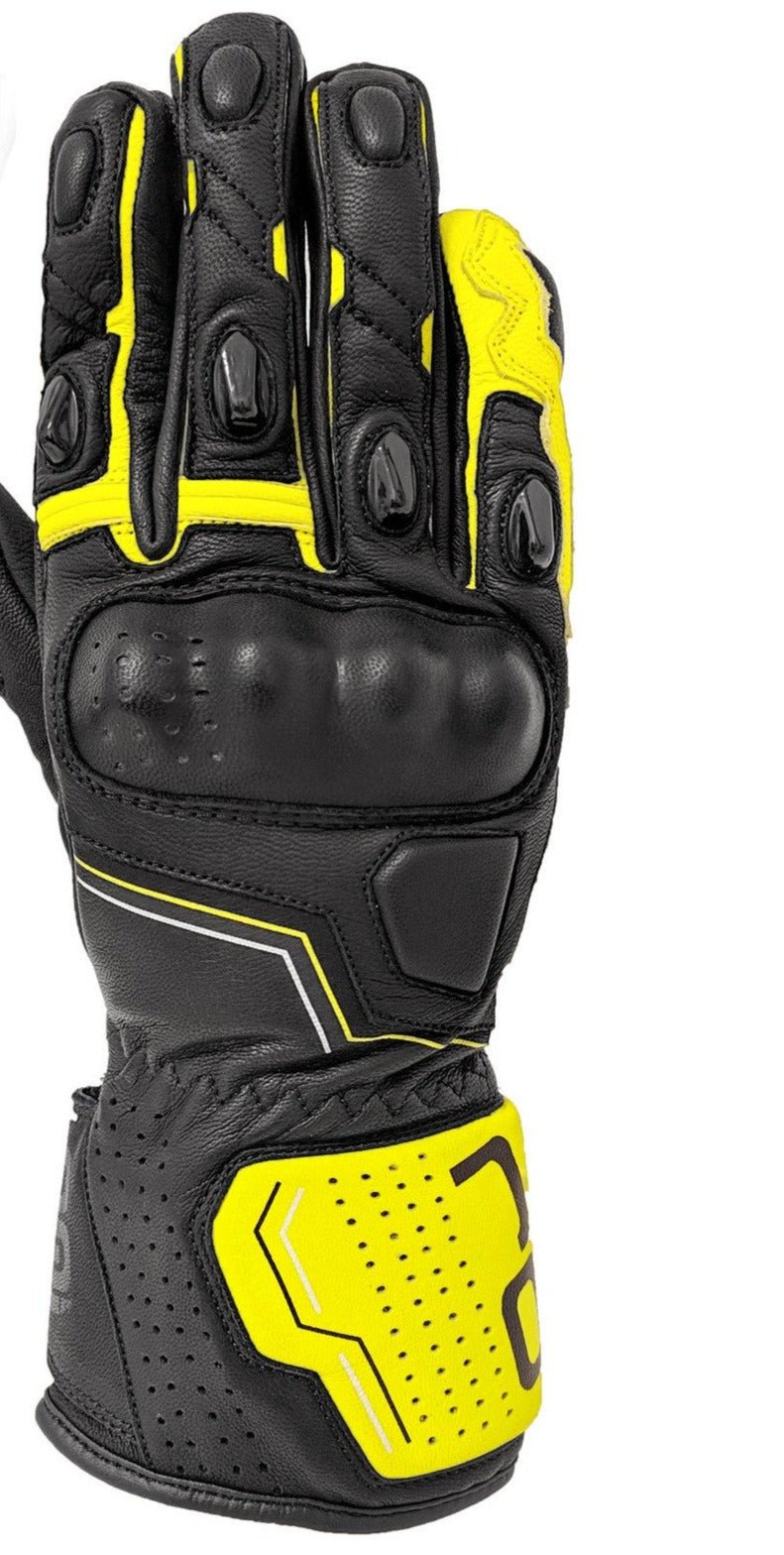 Guanti 4 stagioni OJ SLEEK in pelle con protezioni, nero giallo fluo - OnTheRoad.shop - OJ