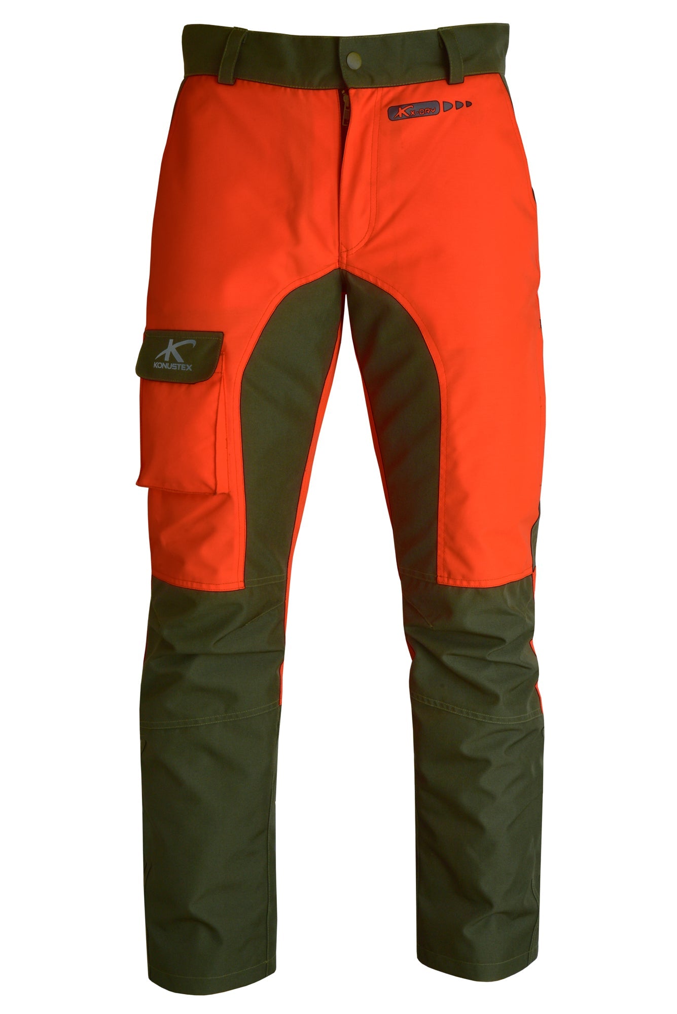 Pantalone da caccia KONUSTEX MAXGAME 2.0 impermeabile con imbottitura rimovibile verde arancione OnTheRoad.shop KONUSTEX
